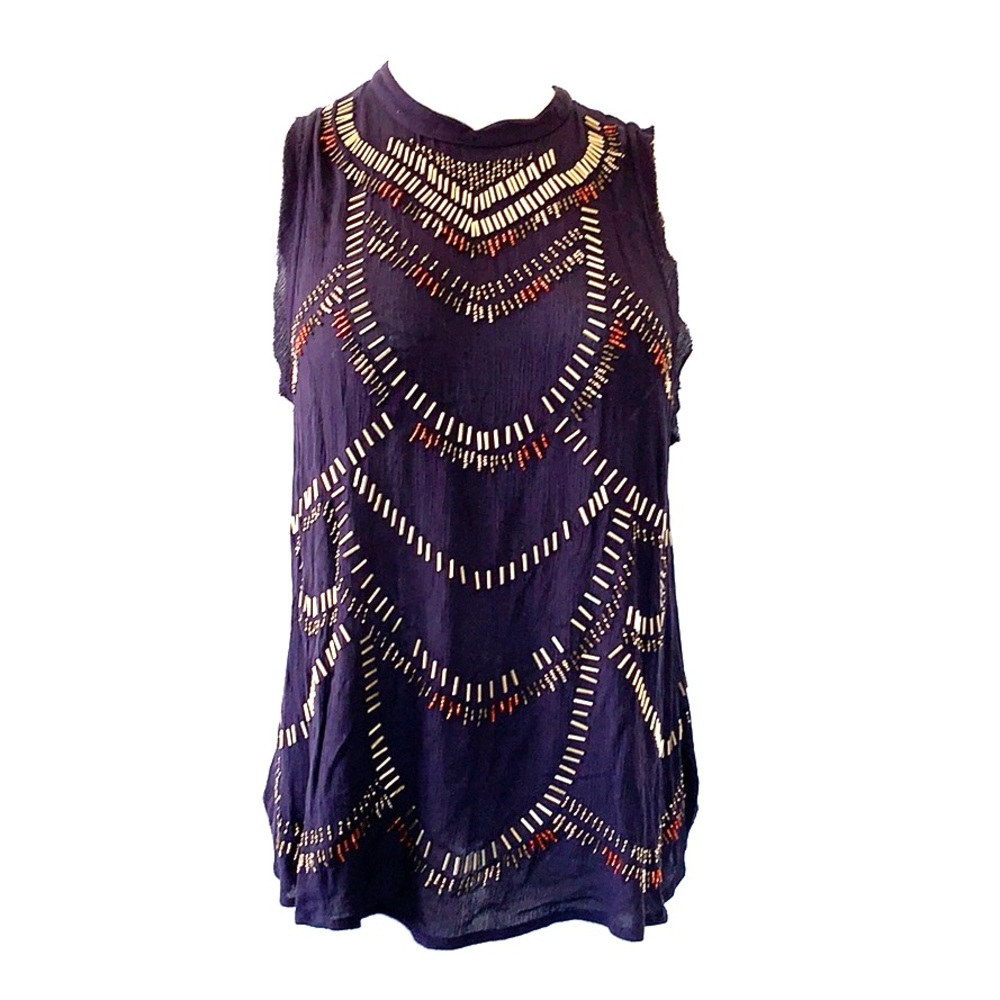 Free People Open Back Sleeveless Beaded Shirt